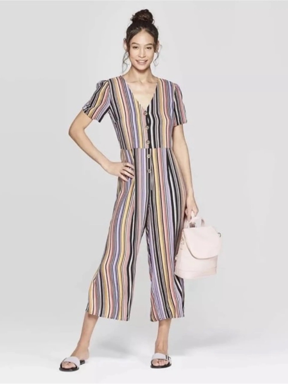 Striped Colorful Button-Front Jumpsuit